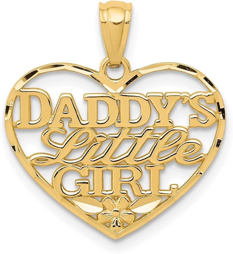 19mm 10k Gold Sparkle Cut Daddys Little Girl Love Heart Pendant Necklace Jewelry for Women