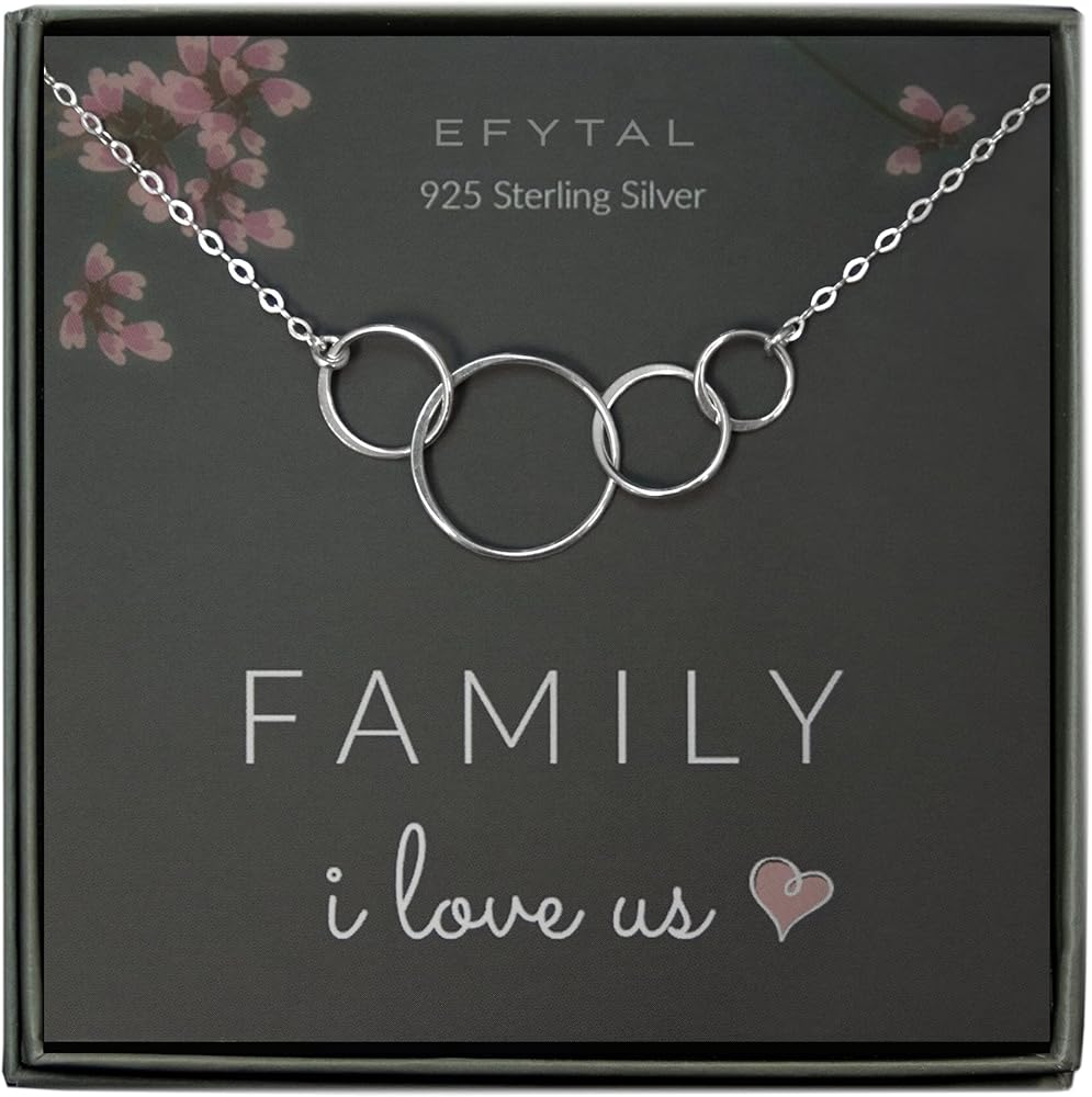 EFYTAL Gifts for Wife, 925 Sterling Silver 4 Circle Necklace for Mom, Family of Four, Mothers Day Gift, Birthday Gifts for Her