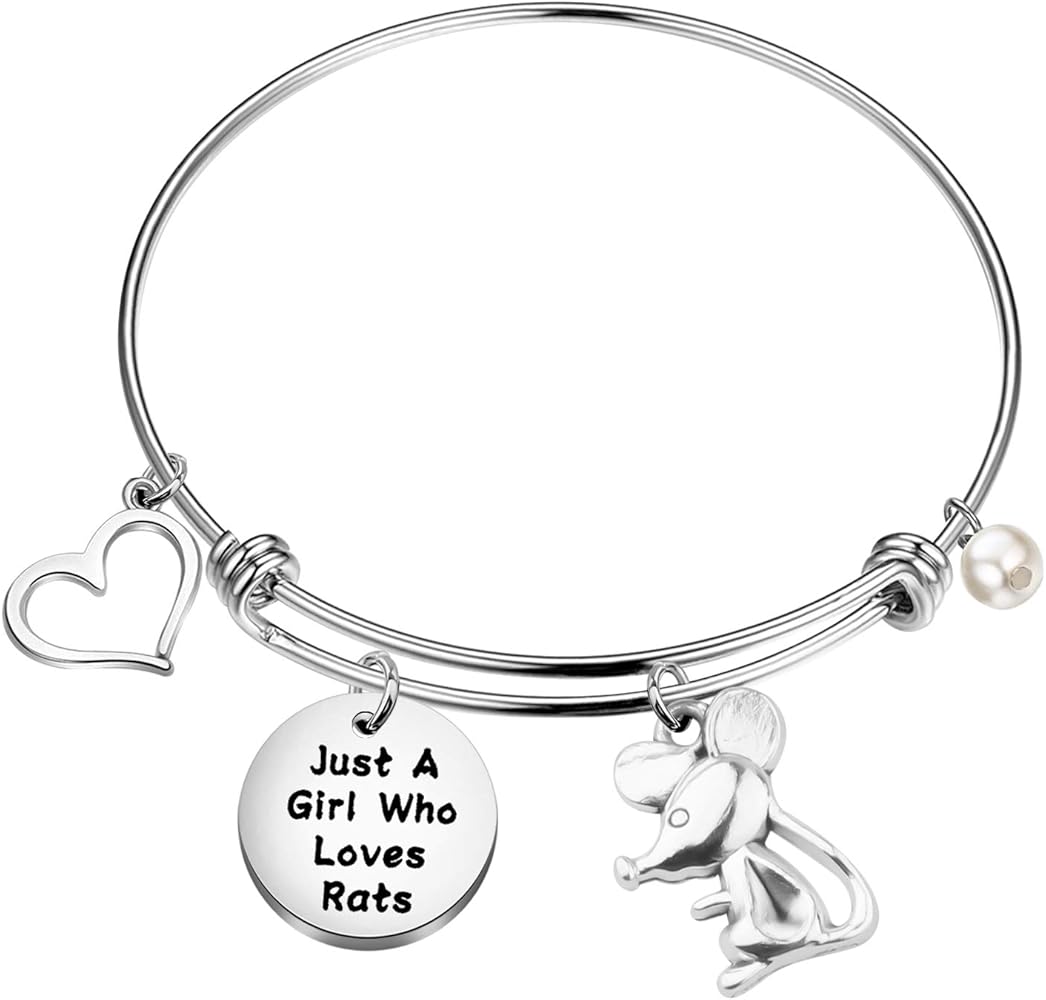 FAADBUK Funny Rat Bracelet Animal Lover Gift Just A Girl Who Loves Rats Jewelry Bracelet Rat Lover Gift Rat Jewelry (Rat Br-S)