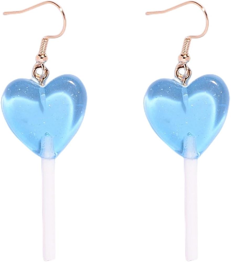 Sweet lollipop Heart Transparent Candy Acrylic Earrings for Women Teens Girls 3D Delicious Cute Colorful Multiflavor Simulated Resin Candy Geometry Funny Dangle Drop Earrings for Party Festival Vacation Jewelry Gifts