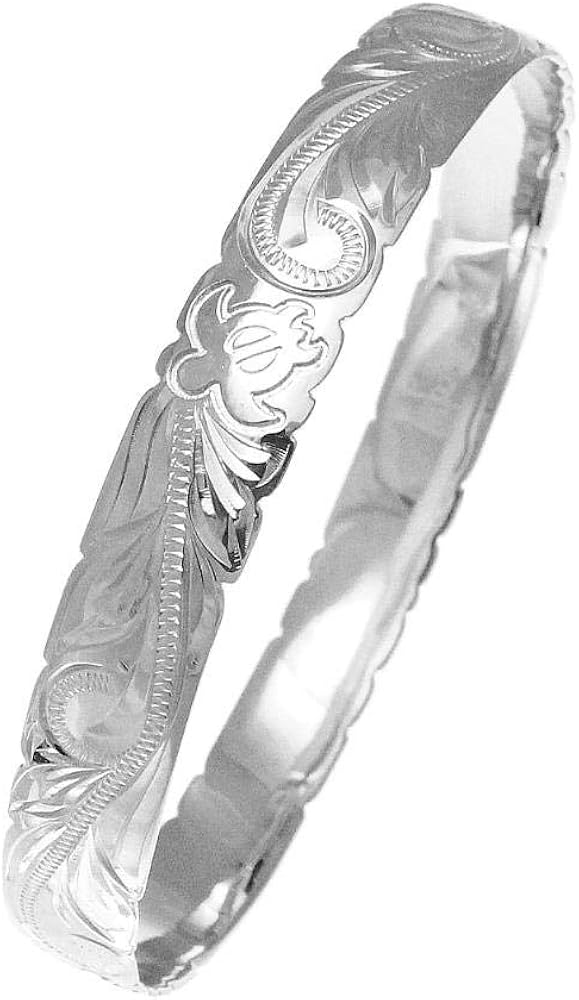 Arthur's Jewelry 925 Sterling Silver Hawaiian Scroll Sea Turtle Honu 10mm Cut Out Edge Bangle Size 7-9