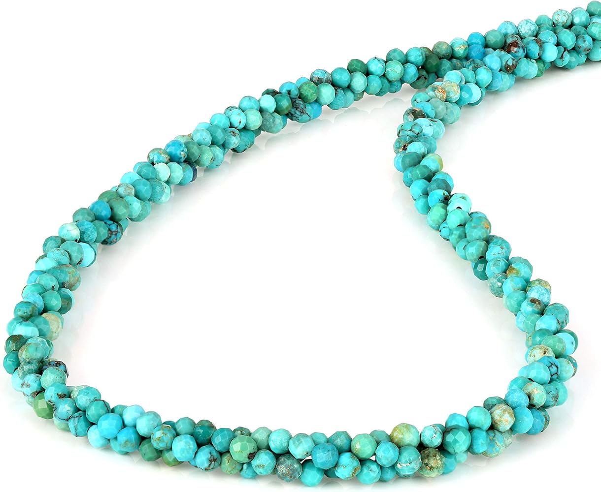 NirvanaIN Turquoise Necklace Faceted Round Rope Gemstone Beads Statement Necklace Turquoise Jewelry Natural Genuine Turquoise Gemstone