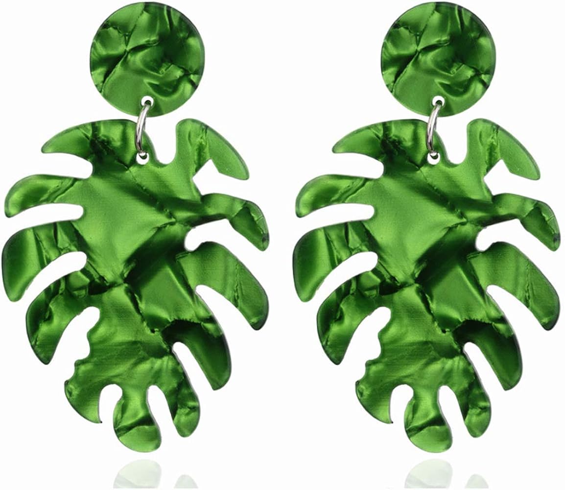 Fashion Acrylic Statement Palm Leaf Earrings Resin Tropical Plant Monstera Leaves Drop Dangle Earrings Jewelry For Women