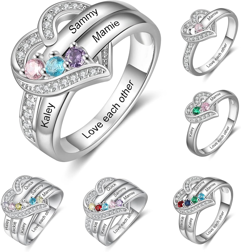 Wendy Made Birthstone Rings for Women Custom Mother Daughter Rings for Mom Personalized Name Rings for BFF Ring Friendship Rings for Women Gifts