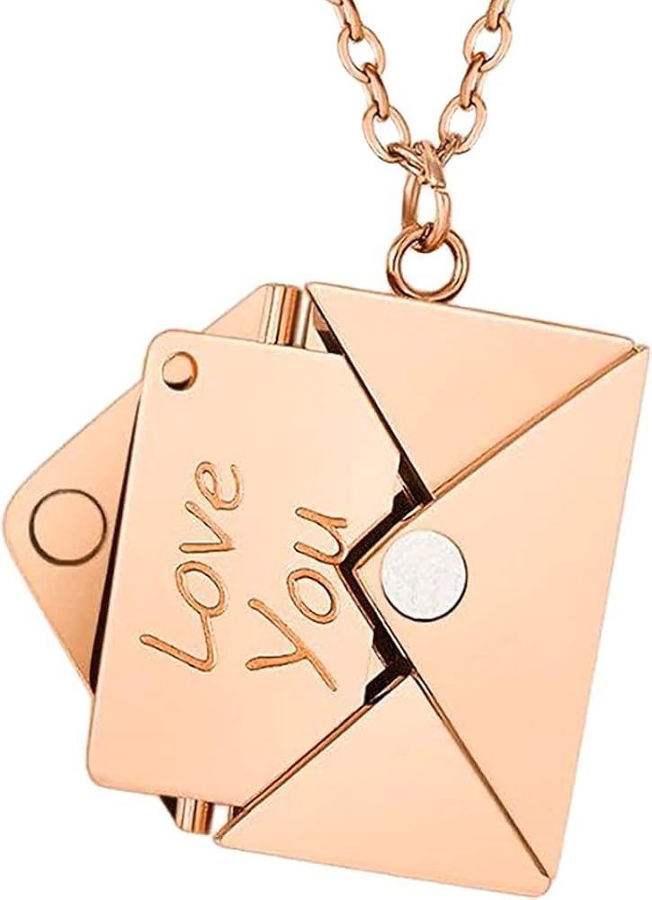 Custom Secret Message Envelope Pendant Necklace Engraved Name Locket Necklace Jewelry as Gifts