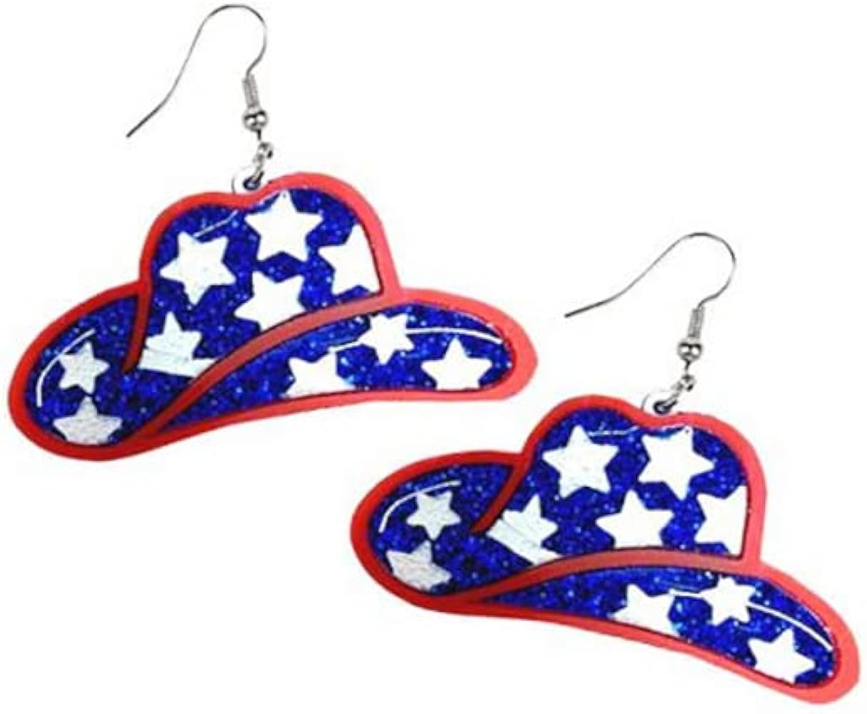 American Independence Day Earrings Western Cowgirl Hat Hook Hoops Earring Patriotic July 4th Cowboy Fancy Dress Custome Dangle Drop Earring Punk Jewelry Gifts for Women Girls Bff