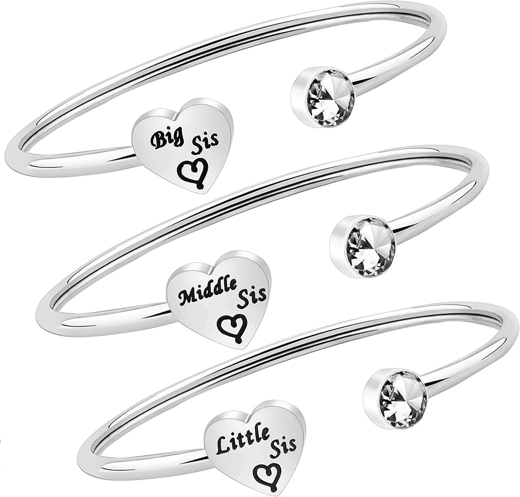 3 Sisters Bracelet Set Big Sister Middle Sister Little Sister Cuff Bangle Bracelet Sister Jewelry Gift for Family Friend Gifts