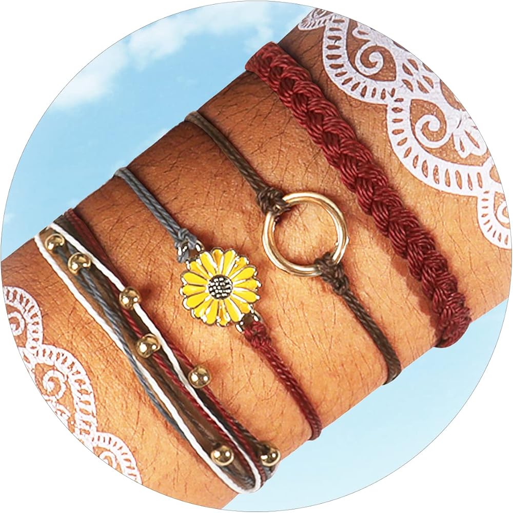 Boho Bracelets for Women Sunflower String Bracelets Ankle Bracelets for Women Cute Bracelets Ocean Bracelets Adjustable Waterproof Beach Surfer Bracelets Summer Stuff for Teens Summer Jewelry