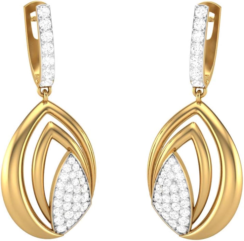 Jiana Jewels Yellow Gold Plated Sterling Silver 0.26 Carat (I-J Color, SI2-I1 Clarity) Natural Diamond Pear Drop Dangle Earrings For Womens & Girls