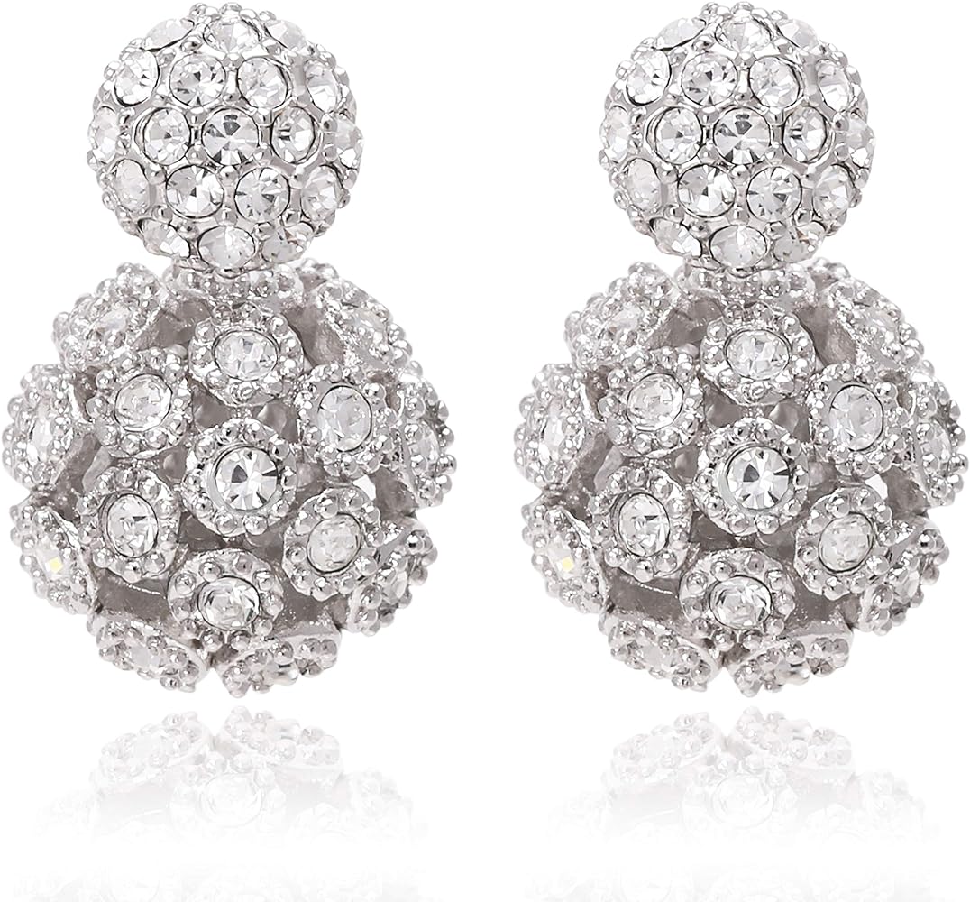 Circle Stud Front and Hollow Design Ball Back, Double Side Crystal Earrings