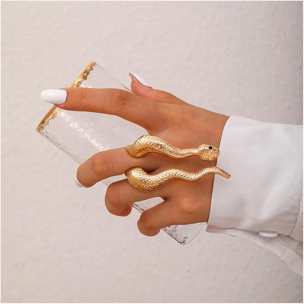 Punk Exaggerated Snake Ring Gold Snakes Finger Wrap Ring Animal Serpent Half Open Ring Gothic Snake Shape Ring Jewelry for Women and Girls