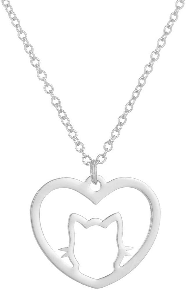 Jude Jewelers Stainless Steel Heart Shaped Cute Cat Styel Pendant Necklace