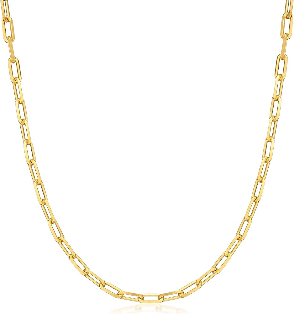 Barzel 18K Gold Plated Paperclip Necklace Chain 4MM - Made In Brazil