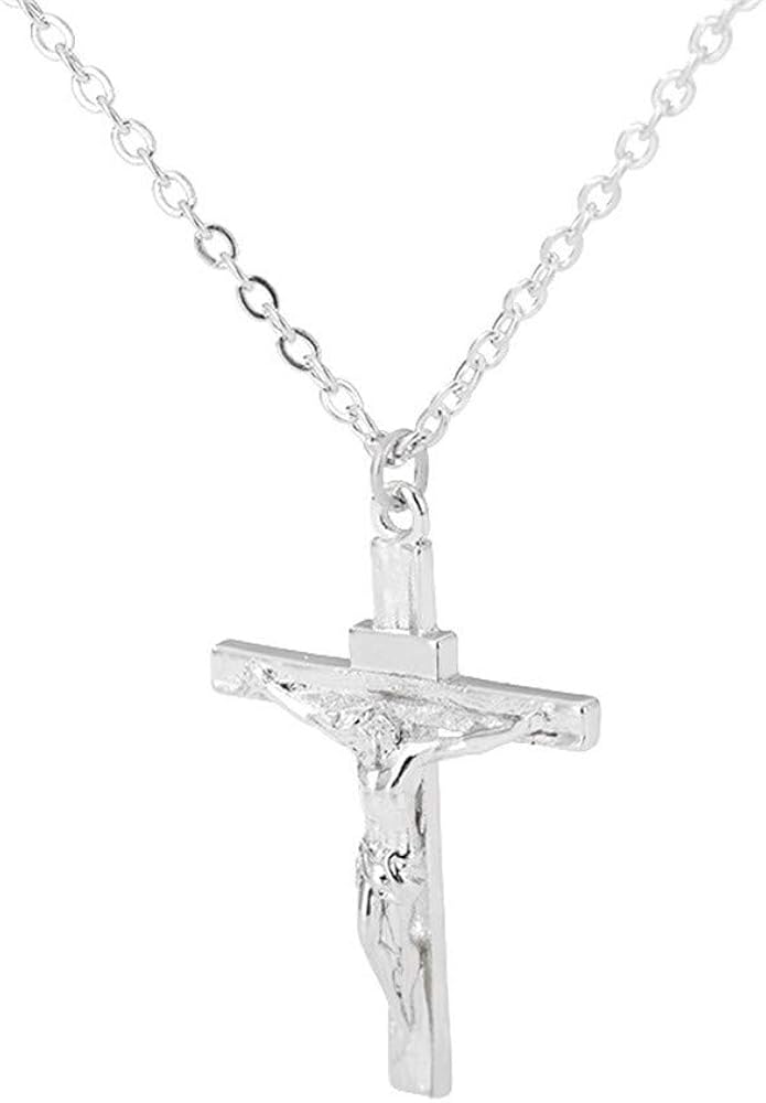 Stainless Steel Cross Crucifix Pendant Necklace Dainty Unisex Religious Baptism Jewelry