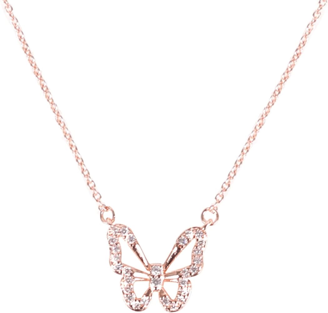 Butterfly Necklace - Rhinestone Pendant Necklaces for Women Butterflies Charm Jewelry for Valentine's Day Women Teen Girl Party Statement Dress Sweater Anniversary (Butterfly, Rose Gold)