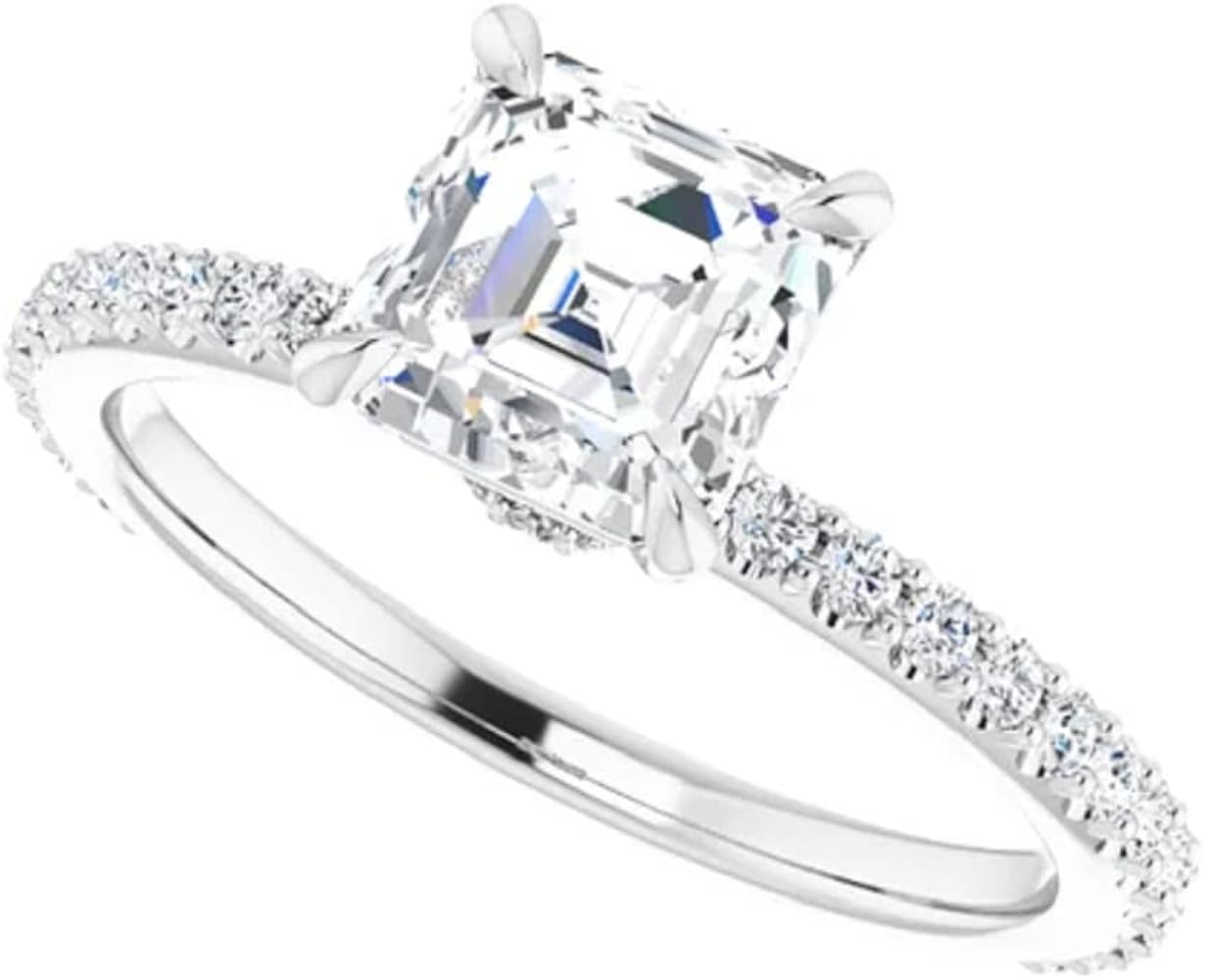 JEWELERYIUM Lovely Solitiare Bridal Ring, Asscher 2 CT, Wedding Ring, Halo, Solitaire Ring for Gift 925 Sterling Silver Jewelry Accented Ring, Perfect for a Gift