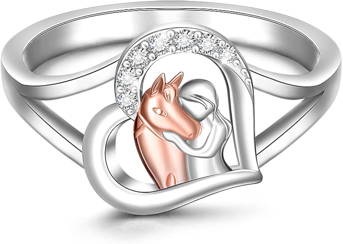 Horse Ring for Women Sterling Silver Cute Animal Heart Horse Rings Jewelry Charms Friendship Wedding Christmas Valentines Mothers Day Gifts