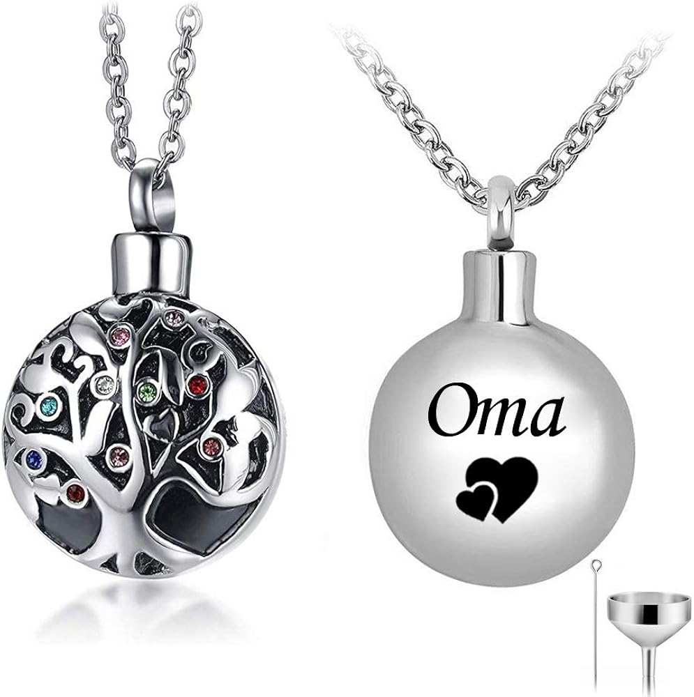 HQ Stainless Steel Tree of Life with Multi color Crystal Pendant Cremation Jewelry Urn Necklace Memorial Ashes Keepsake