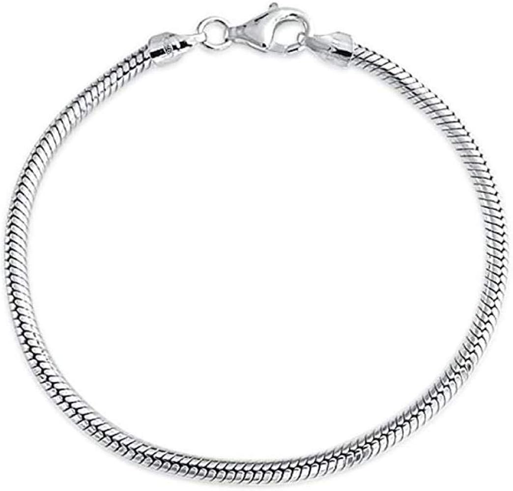 Adabele 1pc Authentic Sterling Silver 3mm Snake Chain Bracelet 6.5" 7" 7.5" 8" 8.5 inch Hypoallergenic Nickel Free Tarnish Resistant Women Men Jewelry Made in Italy