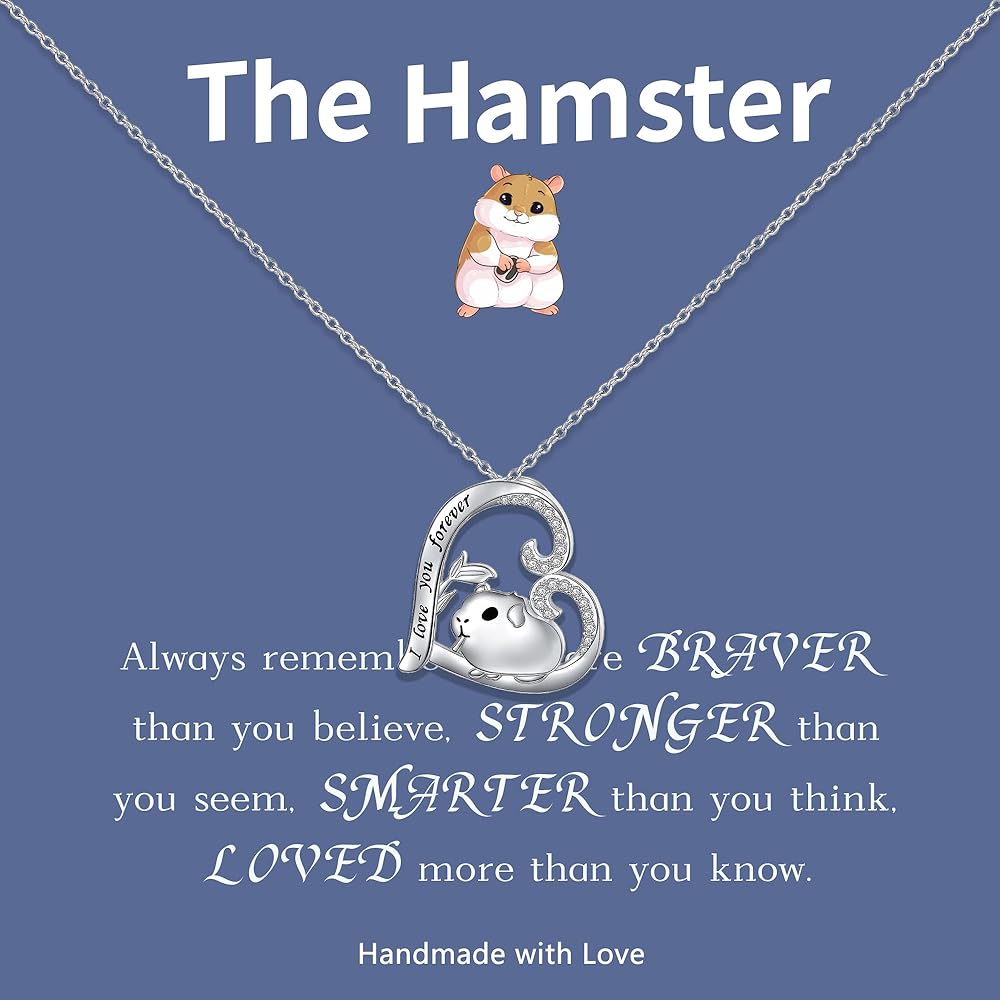 Cute Hamster Necklace for Women Hamster in Heart Pendant Jewelry Engraved I Love You Forever Necklaces Hamster Jewelry for Hamster Lovers Gifts