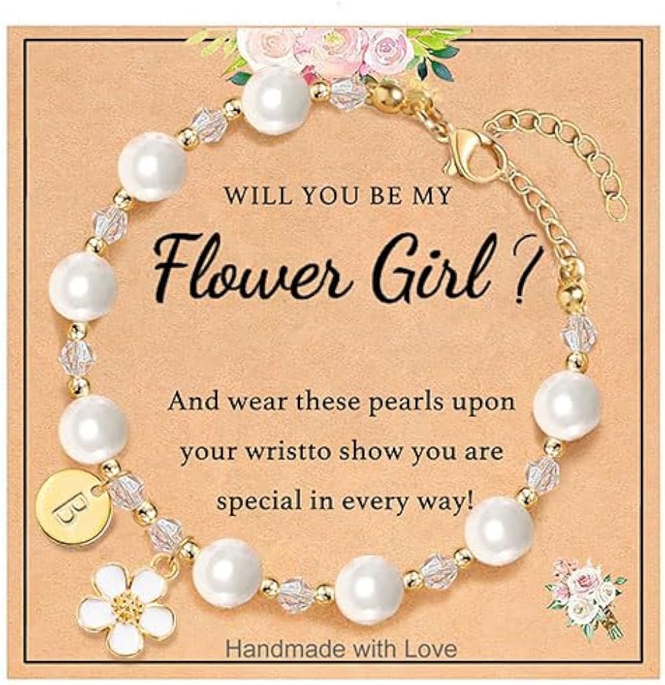 Personalized Flower Girl Proposal Gift, Cute Shell Pearl Bracelet, Will You Be My Flower Girl？Thank You for Being Our Flower Girl Bracelet