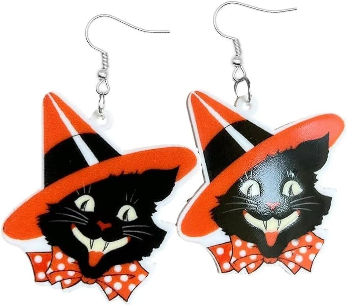 Zian Halloween Black Cat Earrings Skull Pumpkin Earrings Witch Earrings Moon Earrings Acrylic Vintage Earrings