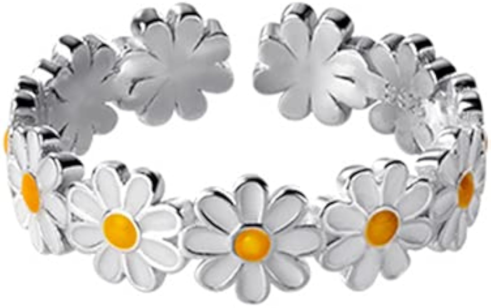 Cute Daisy Flower Open Statement Rings Sterling Silver 925 Adjustable Sunflower Wedding Engagement Ring Toe Ring Finger Band Eternity Dainty Jewelry Gifts for Women Girls