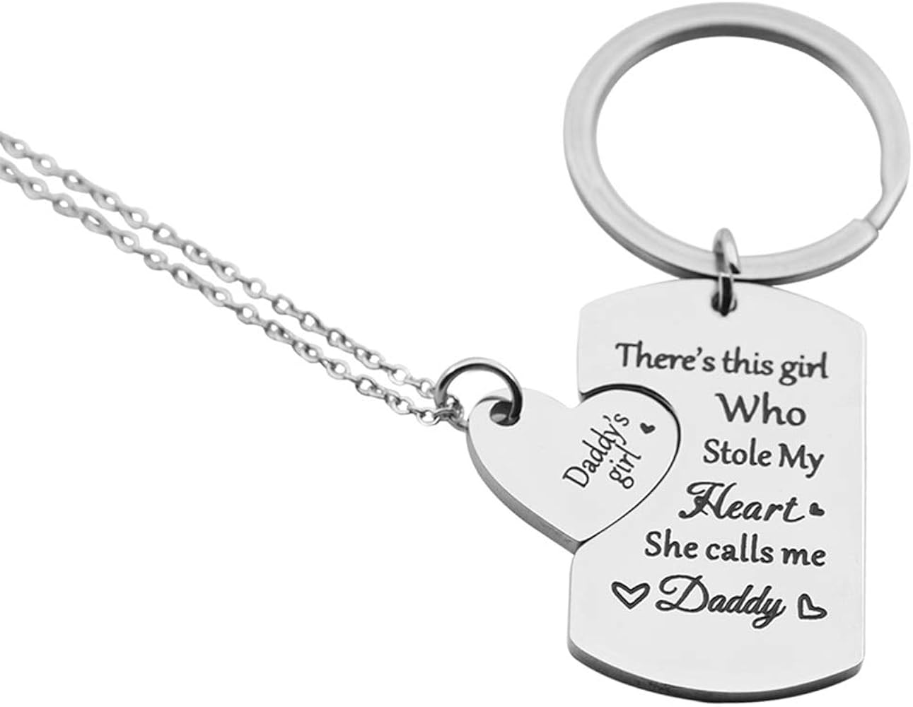 Daddy's Girl Mama's World 3 Piece Keychain Pendant Necklace,Key Ring Set 3 Family Jewelry Gifts For Dad Mom and Daughter,I Love You Gift From Father Mother or Kids