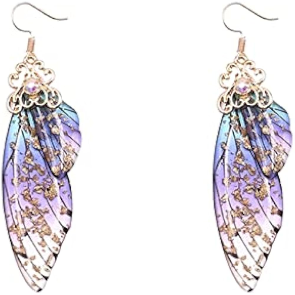 Blue Multicolored Butterfly Wing Hook Earrings Elegant Acrylic Insect Drop Earrings Crystal Dragonfly Wing Earrings for Women Girls Jewelry