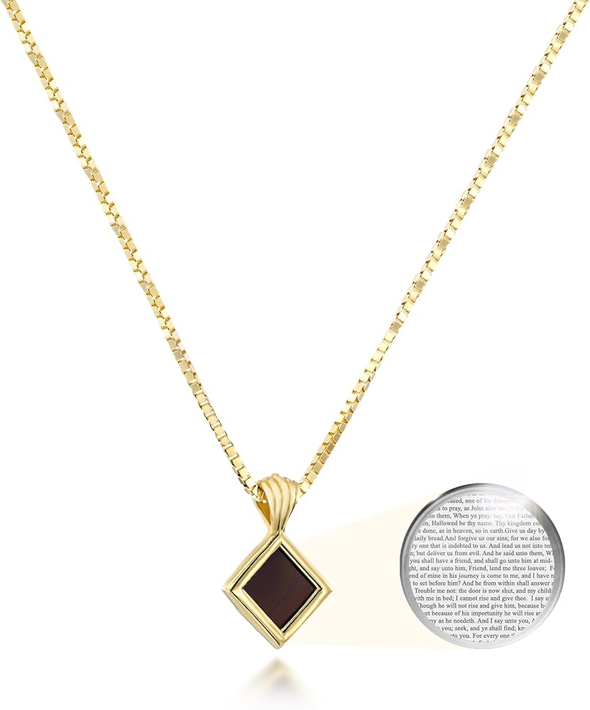 Tiny Christian Pendant with Smallest Nano Bible - on Square Rhombus Necklace for Women with Entire KJV New Testament Holy Scriptures on 0.2" Microchip, Religious Jewelry for Her, 18" Box Chain