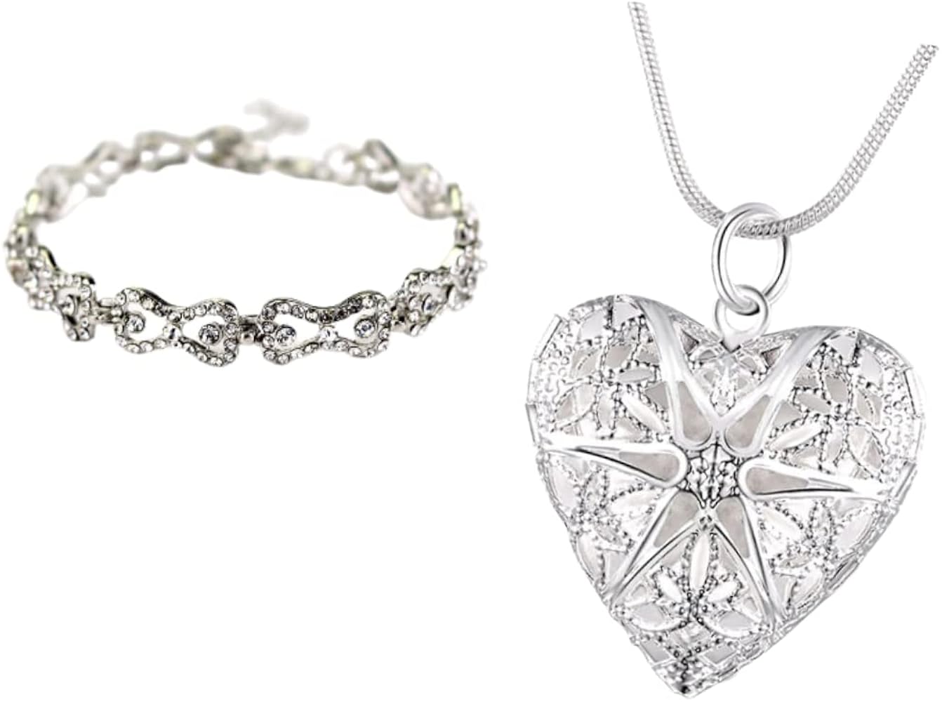 Ivy & Clover Caroline Forbes Style Bow Tie Tennis Bracelet and Heart Locket Set