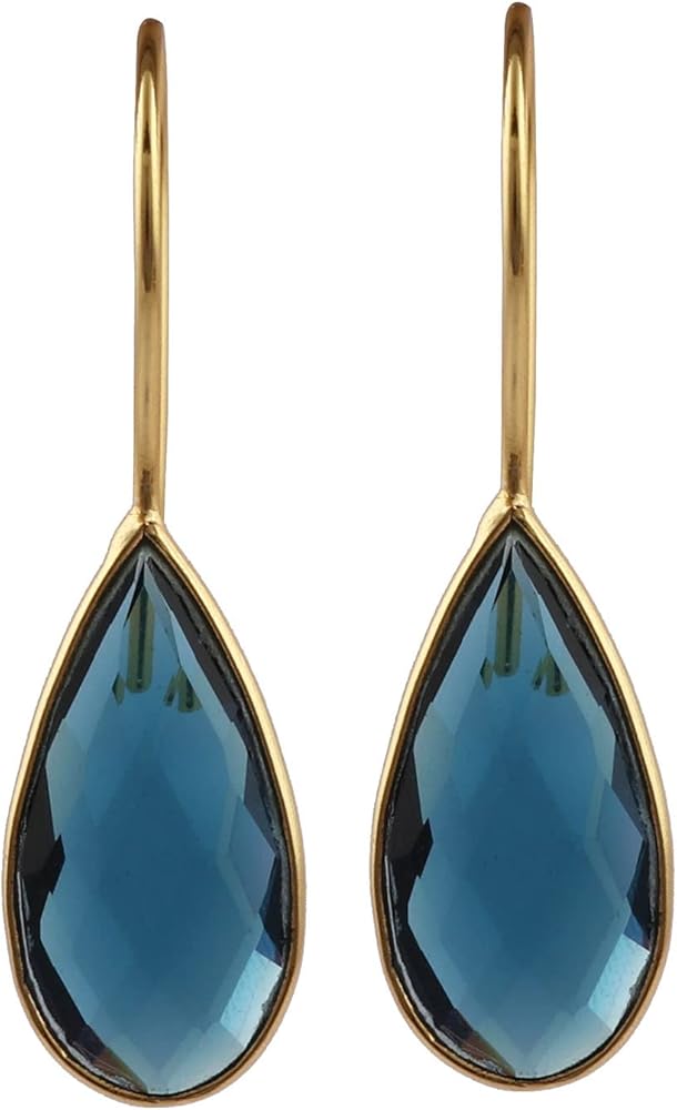 Bezel Hook Earrings Jewelry | Gold Plated Teardrop London Blue Topaz Hydro Earring | Gemstone Brass Pear Shape Earring | 1756)8