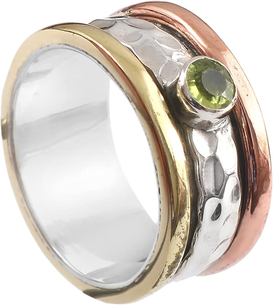 Peridot Gemstone Silver Ring Silver Jewelry Handmade Thumb Band Ring Spinner Meditation Ring Fidget Birthstone Spinning Ring