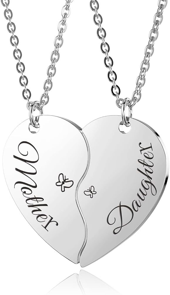 Mother Daughter Necklace Set for 2 Half Heart Necklace for Family Women Girls