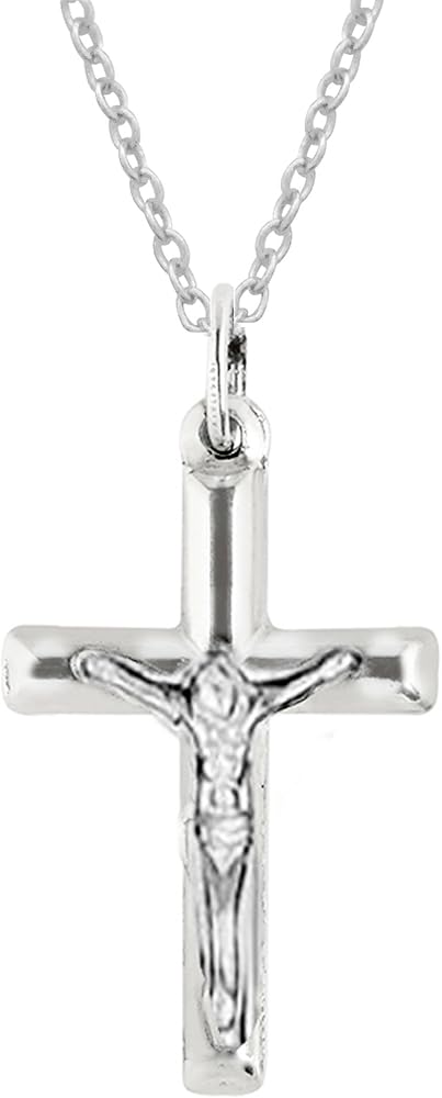 Ritastephens Sterling Silver Mini Tubular Cross Crucifix Small Pendant Necklace