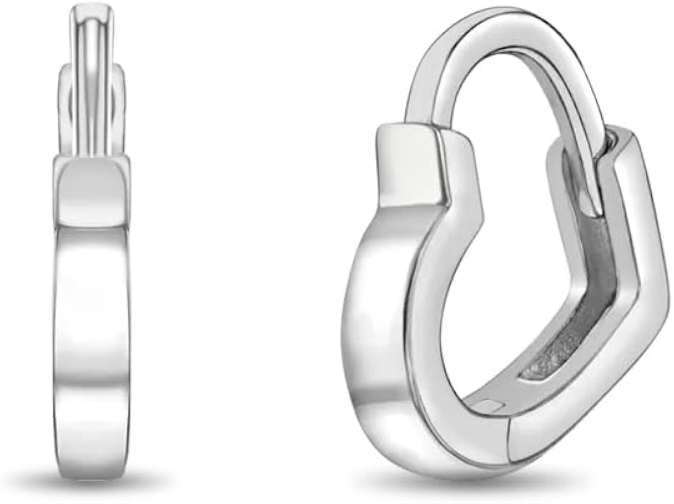 925 Sterling Silver Polished Heart Shaped Huggie Hoop Earrings For Girls & Teens - Heart Shaped Hoops For Young Girls - Adorable Valentines Day or Birthday Gift For Teenage Girls