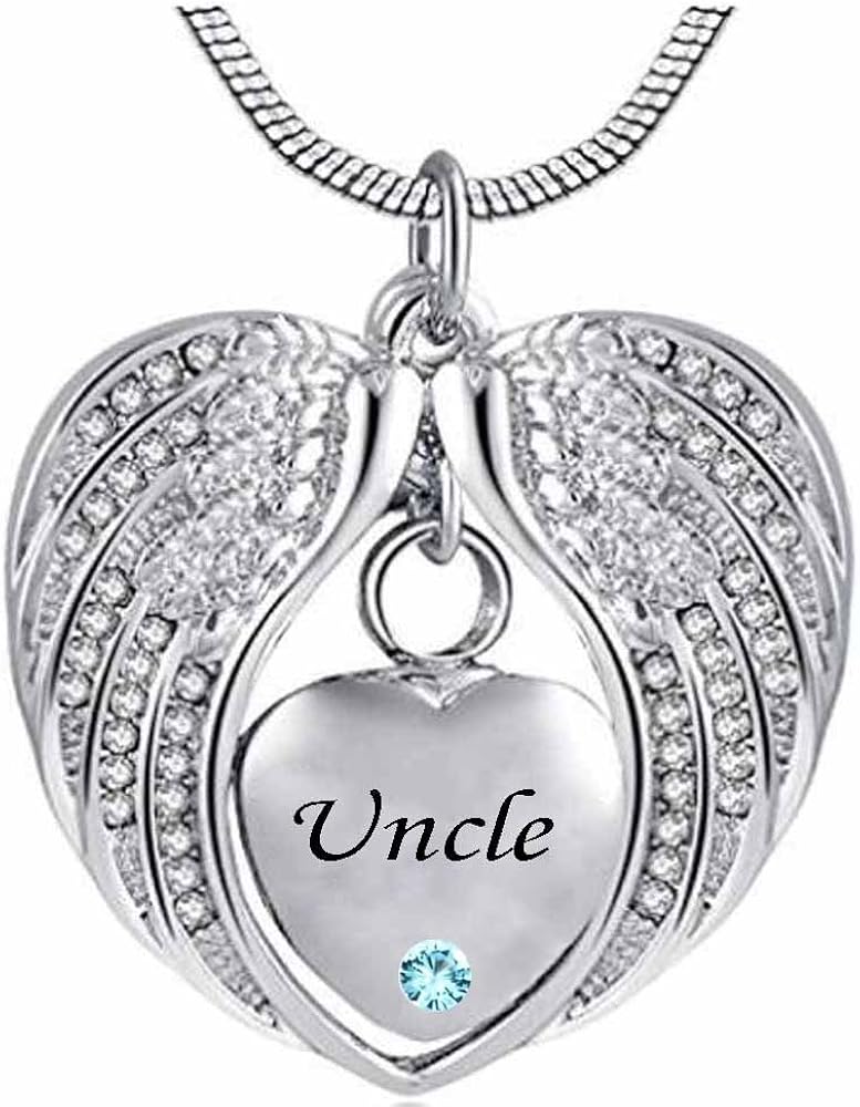 Heart Cremation Urn Necklace for Ashes Urn Jewelry Memorial Pendant with Fill Kit and Gift Box - Always on My Mind Forever in My Heart for uncel(March)