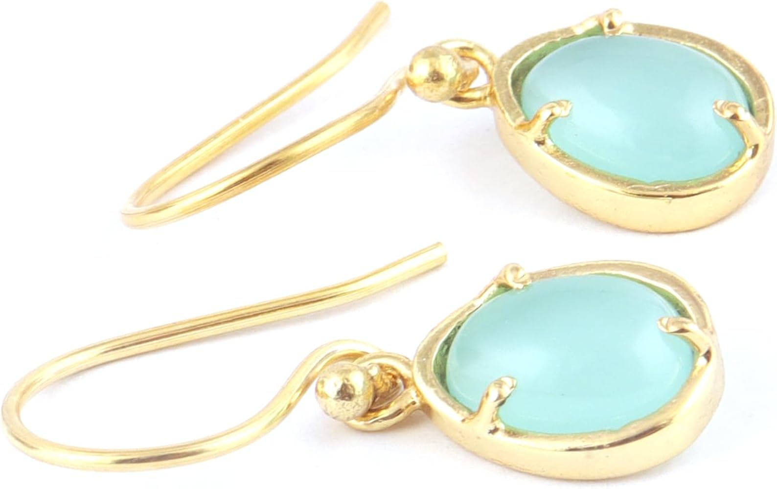 Guntaas Gems Aqua Chalcedony Hook Earrings Huggies Hoops Gold Plated Drop & Dangle Earrings Brass Jewelry Gift For Her