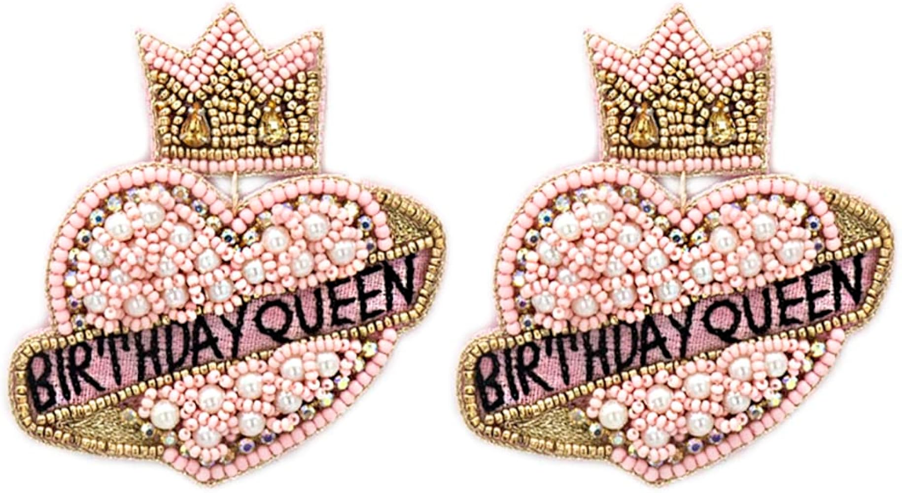 Beaded Birthday Queen Post Earrings Handmade Birthday Heart Earrings Queen Crown