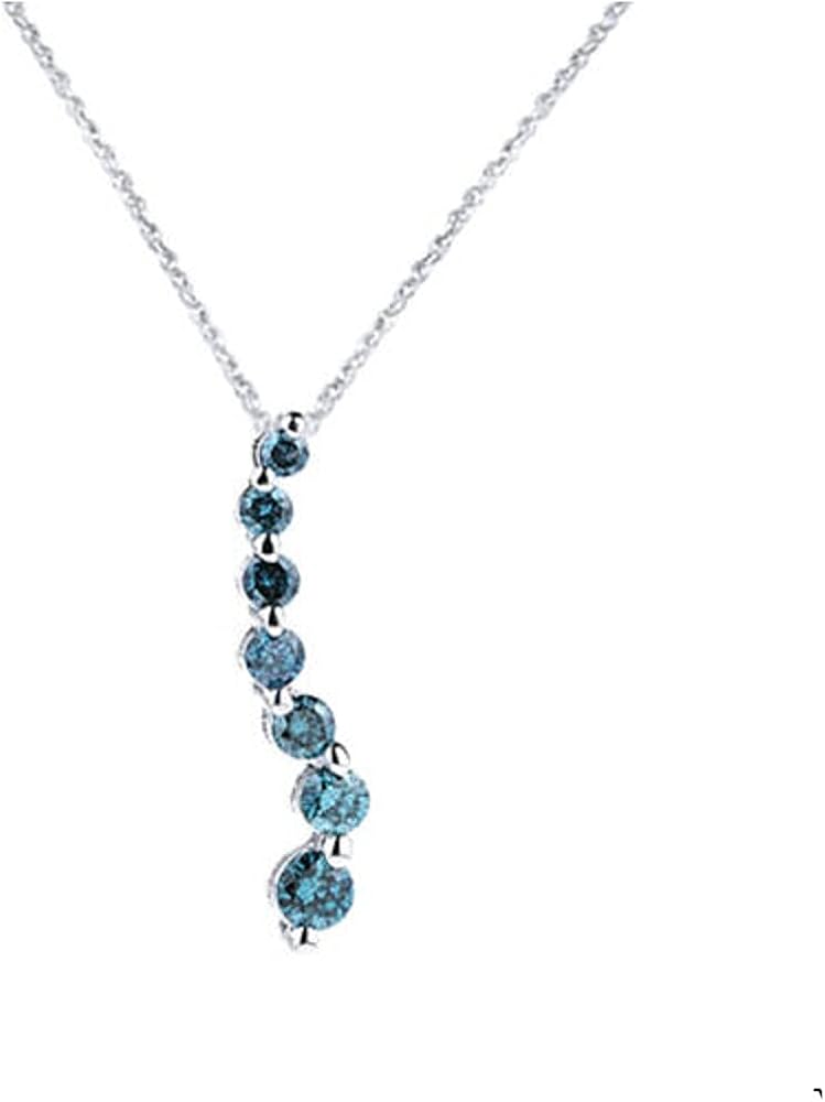 Round Cut Blue Topaz 14k White Gold Plated 925 Sterling Silver Solid Pendant Chain For Womens.