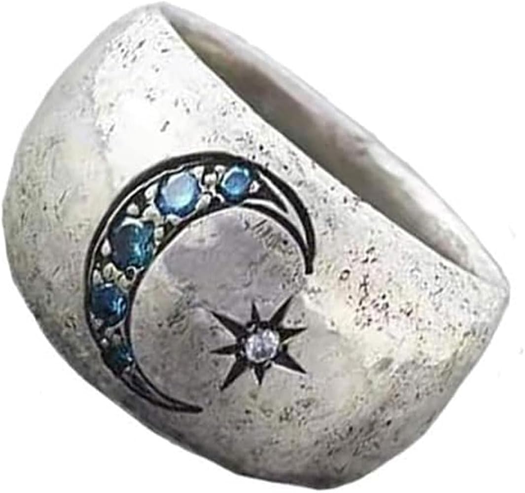 Moon Ring for Teen Girls Silver Statement Ring Boho Chunky Ring for Women Men Jewelry Gift