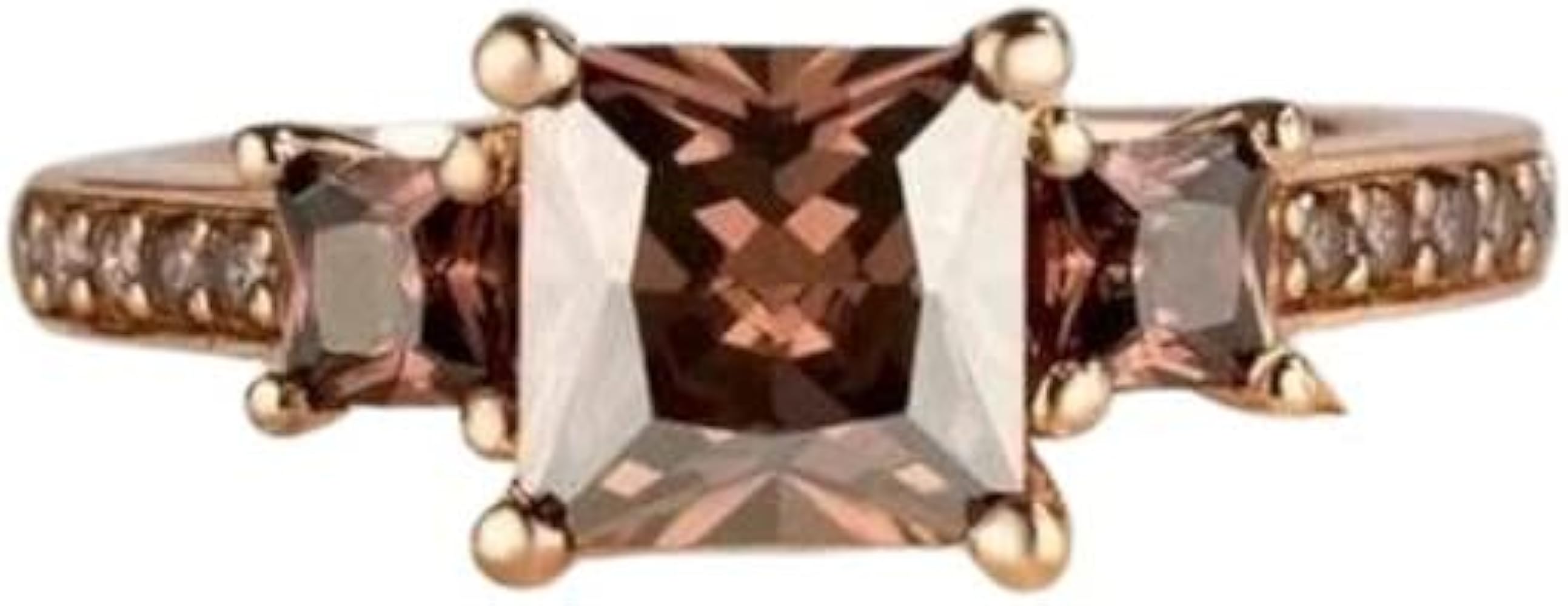 2 1/2 CT Princess Shape Simulated Chocolate Brown Diamond Three Stone Wedding Engagement Ring In 14K Rose Gold Plated (2.50 Carat)