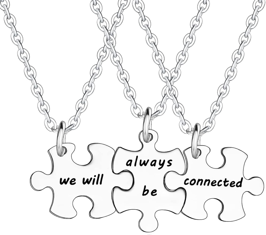 YEEQIN 3PCS We Will Always Be Connected Necklace Set, Best Friends Necklace for 3, Friendship Jewelry Gift for Sisters Friends