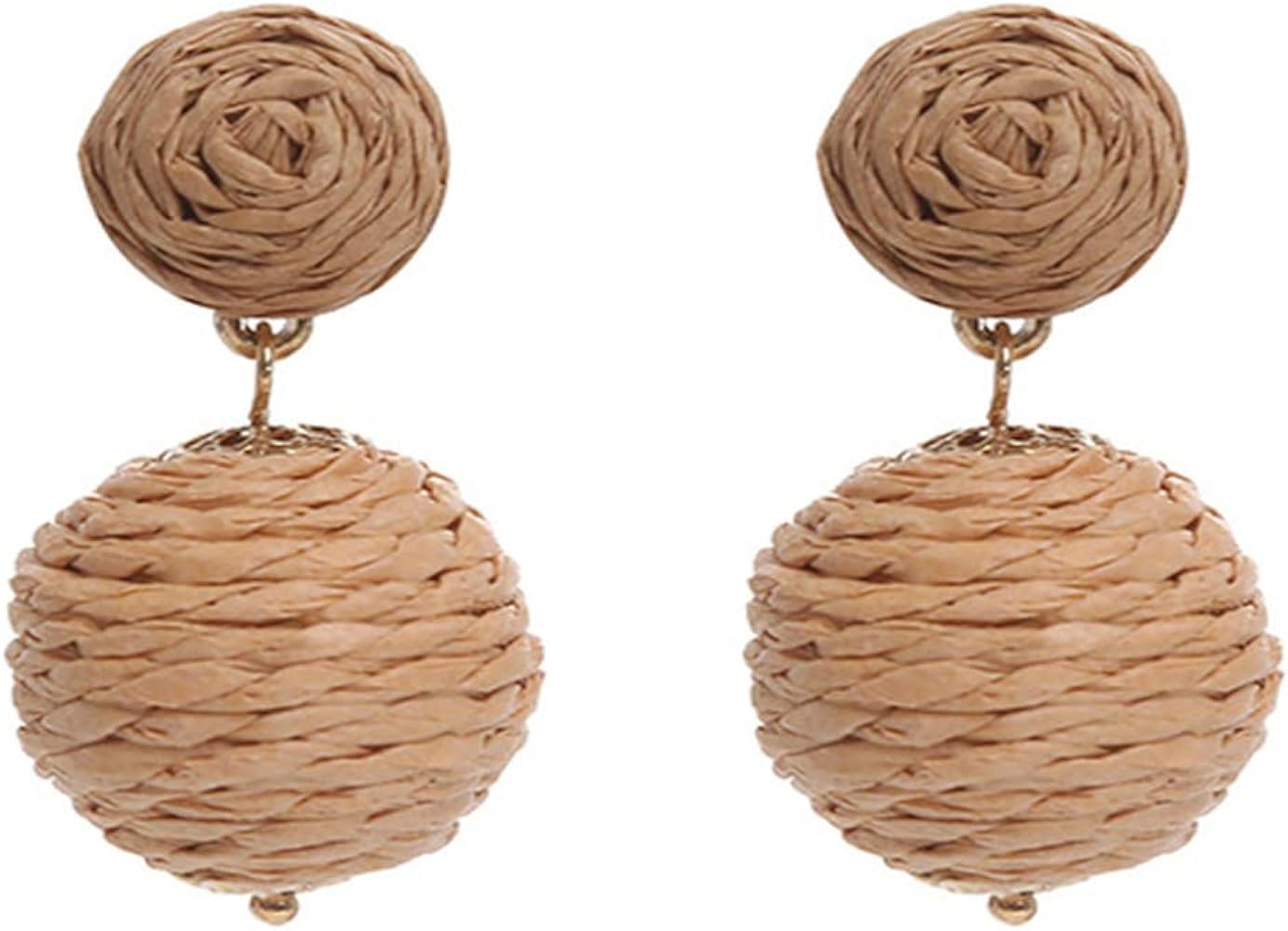 Bohemian Woven Rattan Straw Wicker Raffia Ball Drop Dangle Earring for Women Handmade Lightweight Statement Geometric Round Earring Retro Boho Summer Beach Jewelry