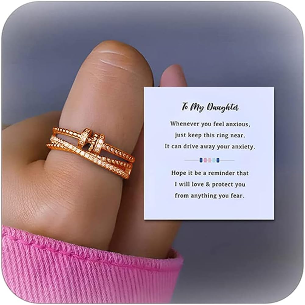 choice of all To My Daughter/Sister/Wife/Mom Fidget Ring Daughter Gift from Mom Anxiety Ring for Women Teen Girls Trendy Stuff Valentines Mothers Day Birthday Jewelry Gifts