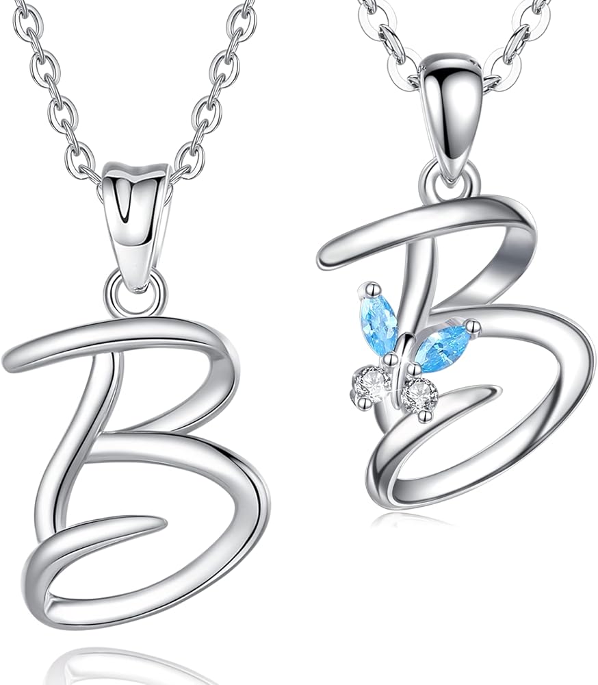 EUDORA Sterling Silver Initial B letter Necklace Letter Necklaces with Blue Butterfly Gifts Women Girls