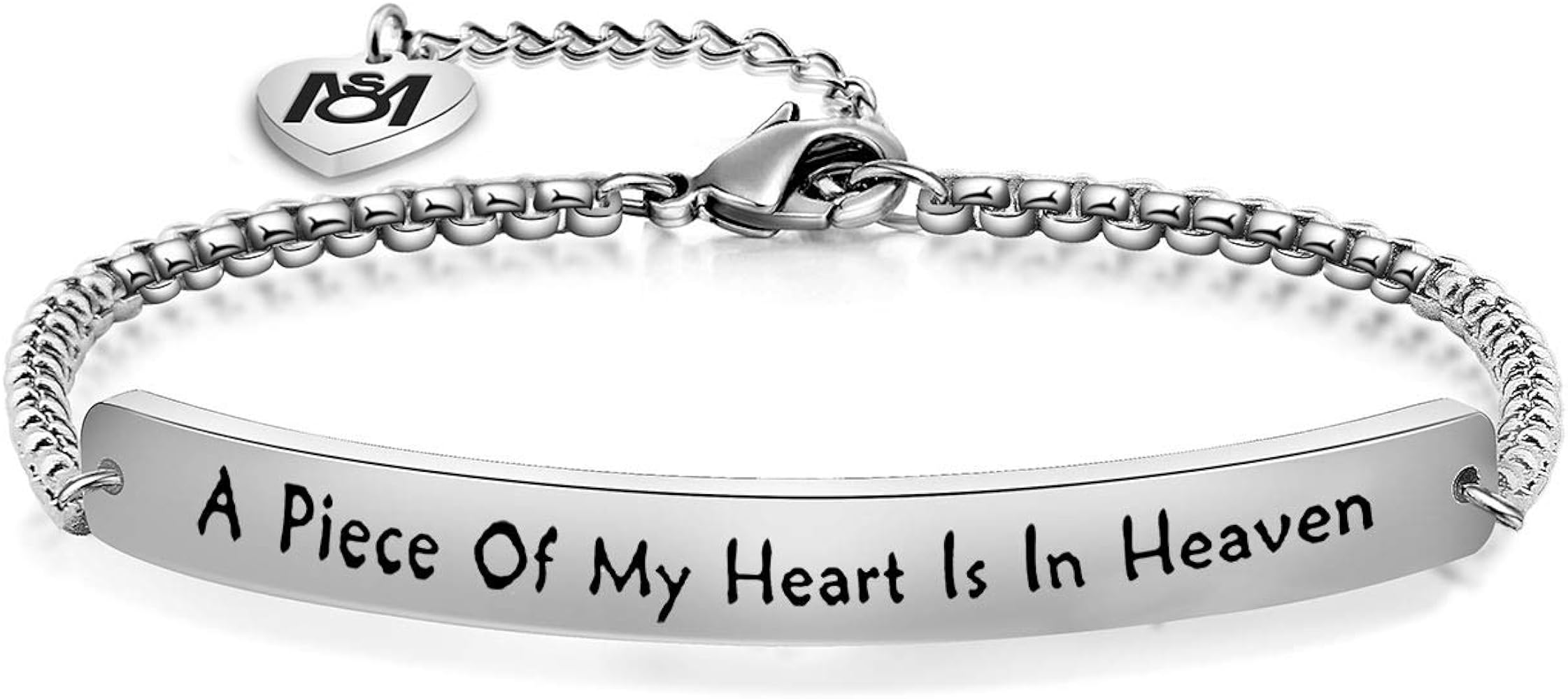 MYOSPARK A Piece of My Heart Is In Heaven Memorial Bracelet Hand stamped Bracelet Loss Memorial Gift