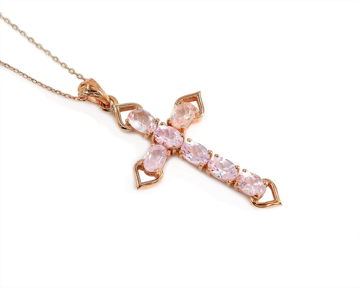 Natural Pink Morganite Gemstone Holy Cross Pendant Necklace October Birthstone 925 Sterling Silver Morganite Jewelry Proposal Necklace Love and Friendship Gift For Girlfriend (PD-8498)