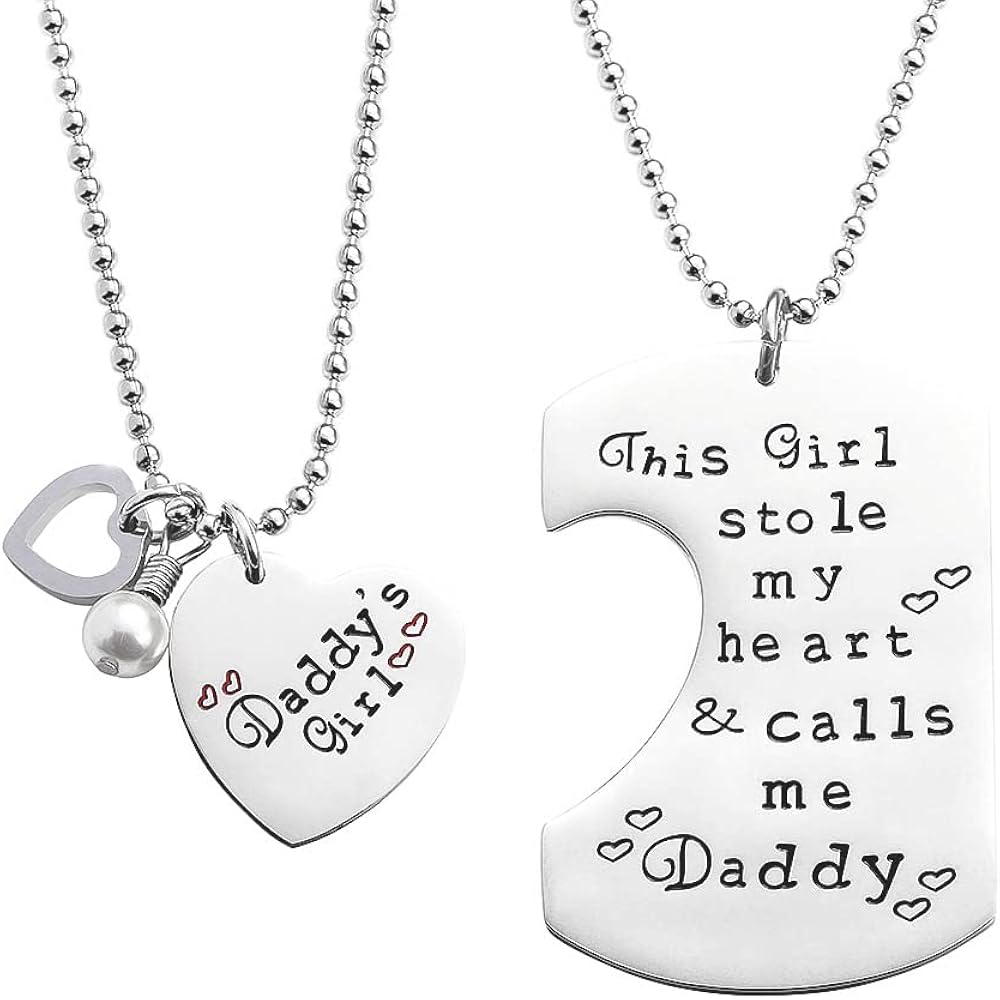 O.RIYA Gifts for Dad Necklace Jewelry, Father Daughter Keychain Jewelry, Daddys Girl Birthday Necklace Set, There's This Girl Who Stole My Heart She Calls Me Daddy