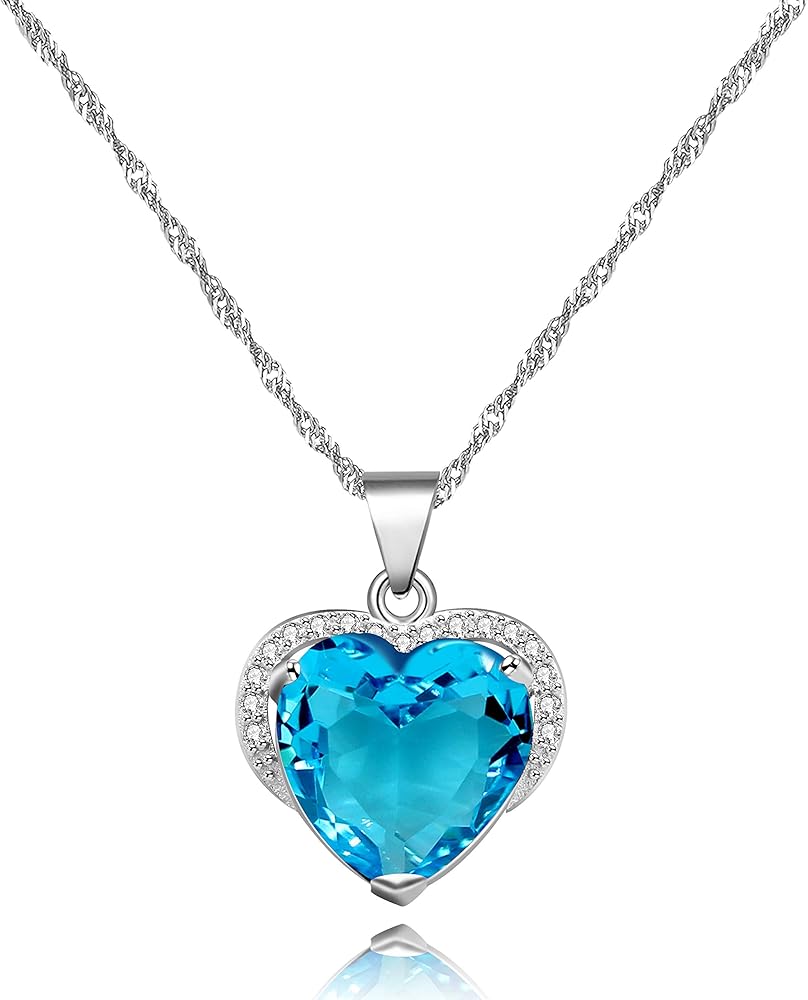 Uloveido Crystal Heart Pendant Necklace Wedding Promise Jewelry Women DZ006